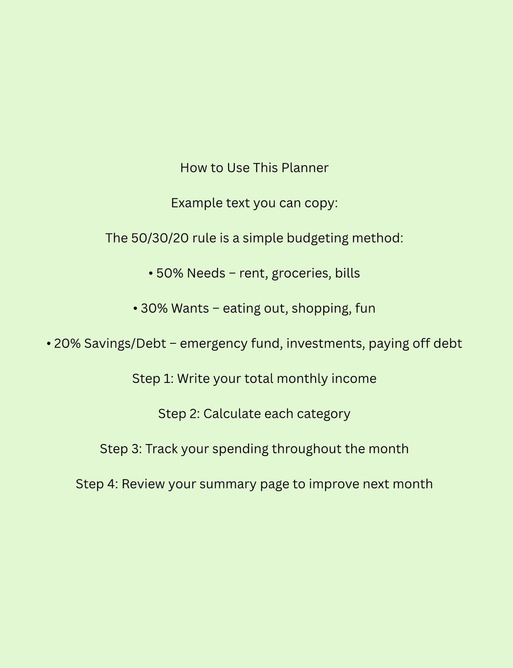 50/30/20 Budget Planner | Monthly Budget Template