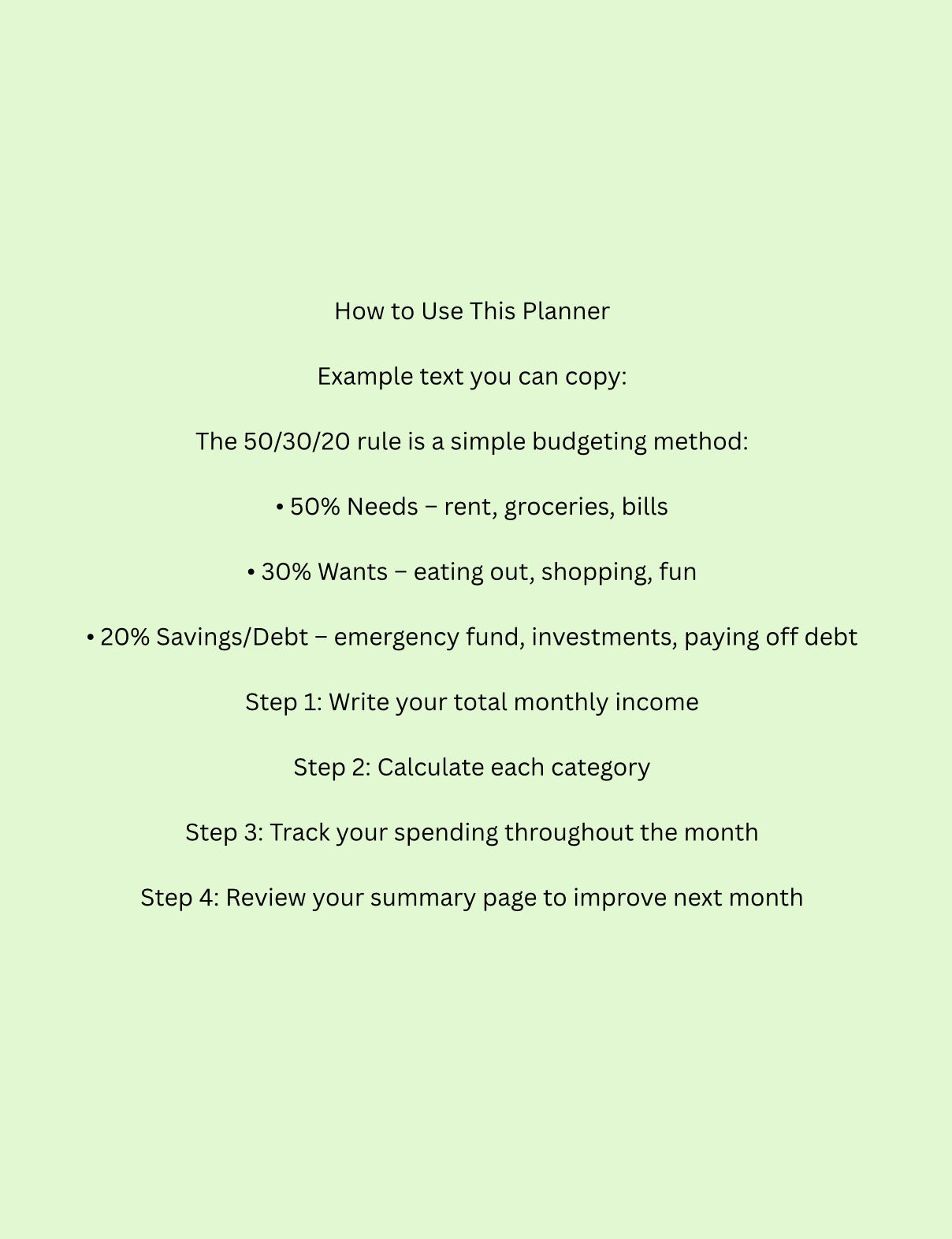 50/30/20 Budget Planner | Monthly Budget Template