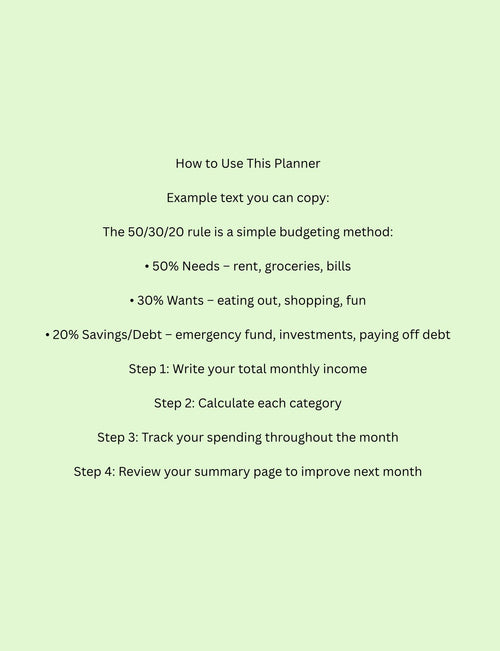 50/30/20 Budget Planner | Monthly Budget Template